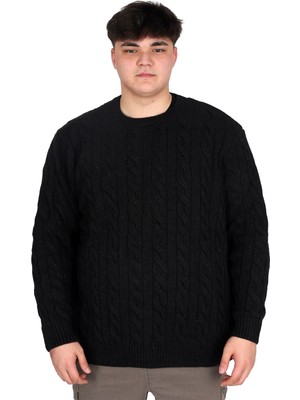 ModeXL Mode Xl Büyük Beden Erkek Kazak Bisiklet Yaka Siyah Desenli Günlük Stil