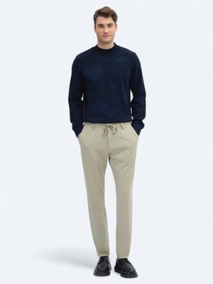 Kip Bej Desenli Dokuma Jogging Fit Casual Pantolon