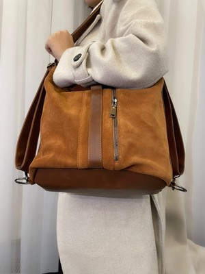 Lovbery Ithal Deri Sırt ve Kol Çantası Şık Günlük Büyük Boy Cepli