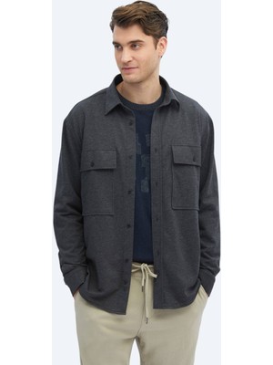Kip Antrasit Düz Oversize Fit Casual Pamuk Karışımlı Gömlek