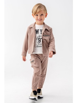 Gold Class Kidswear Çıtçıtlı Balon Cepli 3 Parça Erkek Çocuk Ceketli Takım