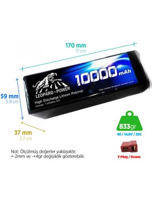 Leopard Power 10000 mAh 14.8V 4S 25C UAV & Multirotor Lipo Batarya Pil
