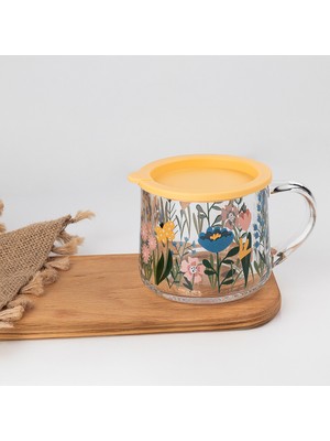 Glass In Love Kapaklı Desenli Cam Kupa