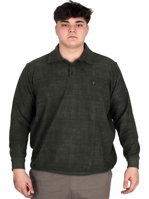 Mode Xl Büyük Beden Erkek Polo Yaka Sweatshirt Baskılı Selanik U24440 Haki