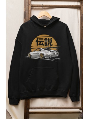 Fuddy Moda Unisex Legend Supra Car Baskılı Kapüşonlu Sweatshirt, Oversize Araba Temalı Hoodie