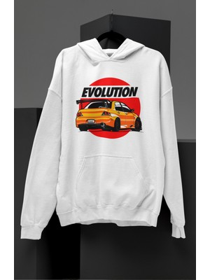 Unisex Evolution Car Baskılı Kapüşonlu Sweatshirt, Oversize Araba Temalı Hoodie