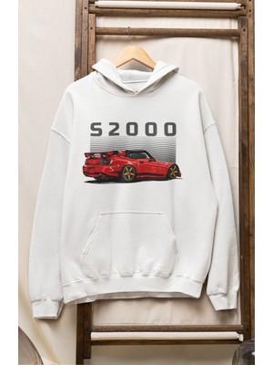 Unisex Hondaa S2000 Baskılı Kapüşonlu Sweatshirt, Oversize Araba Temalı Hoodie