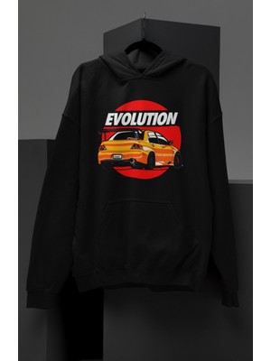 Fuddy Moda Unisex Evolution Car Baskılı Kapüşonlu Sweatshirt, Oversize Araba Temalı Hoodie