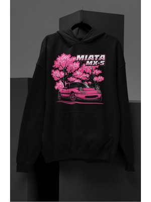 Fuddy Moda Unisex Miata Mx-5 Baskılı Kapüşonlu Sweatshirt, Oversize Araba Temalı Hoodie