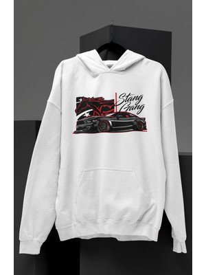 Unisex Stang Gang Baskılı Kapüşonlu Sweatshirt, Oversize Ford Mustangg Araba Temalı Hoodie
