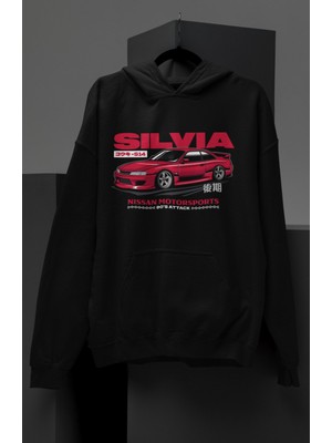 Fuddy Moda Unisex Nis-San Silvia S14 Baskılı Kapüşonlu Sweatshirt, Oversize Araba Temalı Hoodie