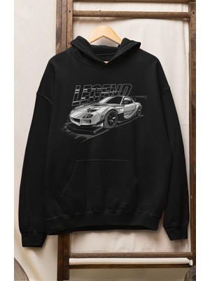 Fuddy Moda Unisex Legend Baskılı Kapüşonlu Sweatshirt, Oversize Yarış Araba Temalı Hoodie