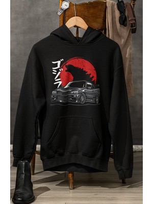 Fuddy Moda Unisex Godzilla Car Baskılı Kapüşonlu Sweatshirt, Oversize Yarış Araba Temalı Hoodie