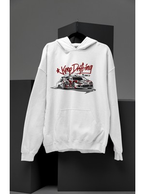 Fuddy Moda Unisex Keep Drifting Nissan Silvia S15 Baskılı Kapüşonlu Sweatshirt, Oversize Araba Temalı Hoodie