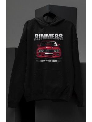 Fuddy Moda Unisex Bimmers Baskılı Kapüşonlu Sweatshirt, Oversize B M V Araba Temalı Hoodie
