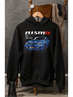 Fuddy Moda Unisex Nismo Nis San Skyline GT-R34 Baskılı Kapüşonlu Sweatshirt, Oversize Araba Temalı Hoodie
