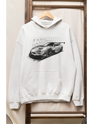 Fuddy Moda Unisex Legend Baskılı Kapüşonlu Sweatshirt, Oversize Yarış Araba Temalı Hoodie