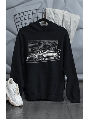 Fuddy Moda Unisex Racing Car Baskılı Kapüşonlu Sweatshirt, Oversize Araba Temalı Hoodie