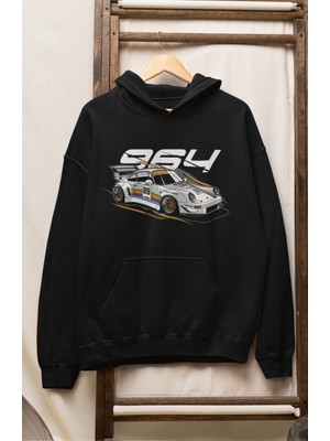 Fuddy Moda Unisex 964 Car Baskılı Kapüşonlu Sweatshirt, Oversize Klasik Araba Temalı Hoodie