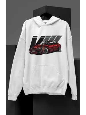 Fuddy Moda Unisex Vııı Baskılı Kapüşonlu Sweatshirt, Oversize Kırmızı Araba Temalı Hoodie