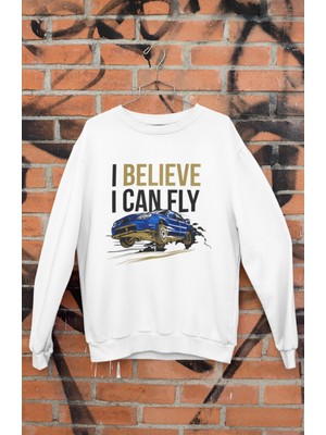 Fuddy Moda I Believe I Can Fly Baskılı Kapüşonsuz Sweatshirt, Unisex Oversize Subaru Araba Temalı Sweat