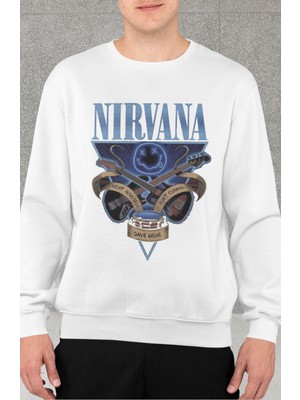 Unisex Nirvana Yazılı Kapüşonsuz Sweatshirt, Oversize Rock Band Baskılı Sweat