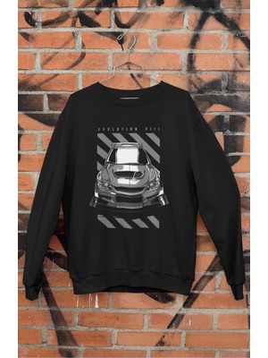 Fuddy Moda Lancer Evolution Vııı Baskılı Kapüşonsuz Sweatshirt, Unisex Oversize Araba Temalı Sweat