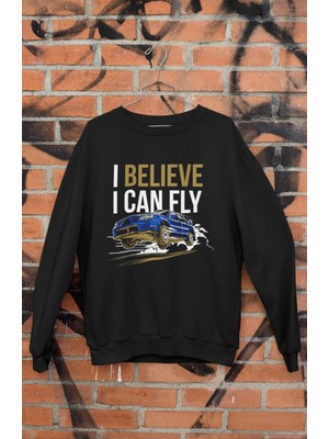 Fuddy Moda I Believe I Can Fly Baskılı Kapüşonsuz Sweatshirt, Unisex Oversize Subaru Araba Temalı Sweat