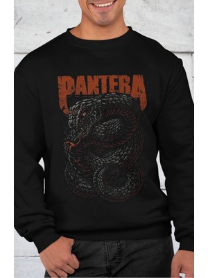 Fuddy Moda Unisex Pantera Yazılı Kapüşonsuz Sweatshirt, Oversize Rock Band Baskılı Sweat