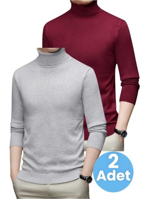 Tezzgelsin  2'li  Erkek Tüylenmeyen Boğazlı Triko Kazak Balıkçı Triko Kazak