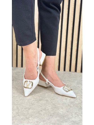 Nstil Günlük Kadın Abiye Kalın Kısa Topuklu V Tokalı Ayarlanabilir Sivri Burun Babet Ayakkabı 459