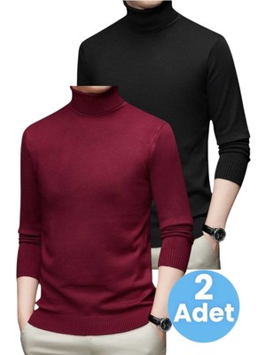 Tezzgelsin 2'li  Erkek Tüylenmeyen Boğazlı Triko Kazak Balıkçı Triko Kazak