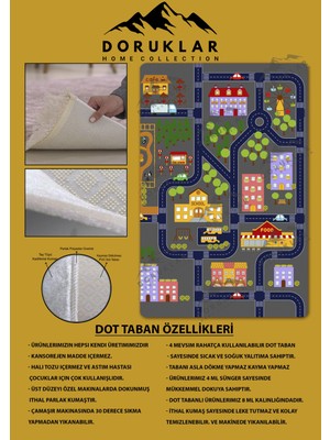 Doruklar Home Collection Kaymaz Taban Makinada Yıkanabilir Dijital Baskı Yol Desenli Çocuk Odası Halısı Dot Taban Halı