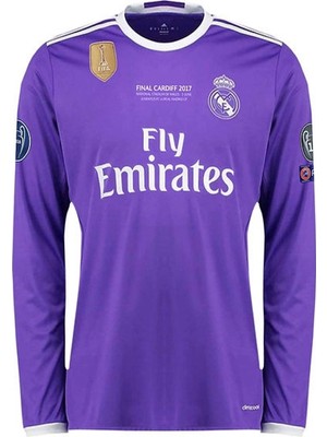 C.ronaldo Mor 2017 Cardiff Finali Realmadrid Retro Yetişkin Forması Uzun Kollu Unisex Maç Forması