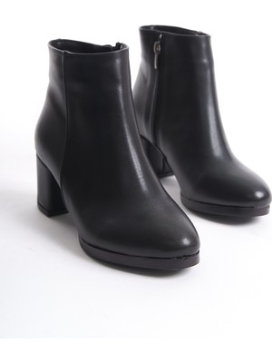 Marina Rosse Kadın Siyah Cilt Düz Topuklu Kısa Bot