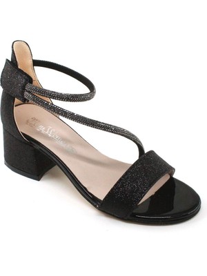 Pabuçland Taş Detaylı Simli Cırtlı Kız Çocuk Topuklu Abiye Sandalet