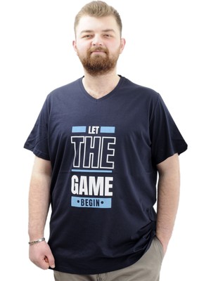 Mode Xl Büyük Beden Erkek Baskılı T-Shirt Begın U24056 Lacivert
