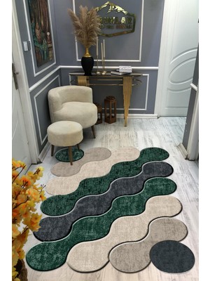 Doruklar Home Collection Kaymaz Taban Yıkanabilir Dijital Baskı Dekoratif Modern Desenli Elegance Serisi Lazer Kesim Dot Taban Halı ELG02