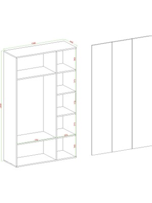 Niro 3 Kapaklı Gardrop,  Askılı ve Raflı, 120 cm