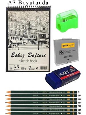 Artlantis A3 Eskiz Defteri Spralli 50 Yaprak Karakalem Çizim Seti Hamur Silgi Fatih Dereceli Kalem Hobi Tasarım Seti