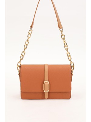 Lêvi D'or TABA CAMEL Petek Desen Çift Renk Omuz Çantası