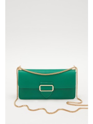 Levidor Çimen Yeşili Hasır Zincirli Omuz Çantası