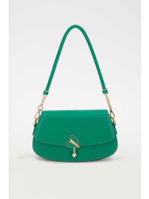 Levidor Çimen Yeşili Kalp Aksesuarlı Omuz Çantası