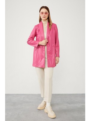Lêvi D'or Fuşya Blazer Astarsız Suni Deri Ceket