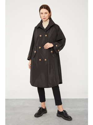 Levidor Siyah Oversize Trençkot