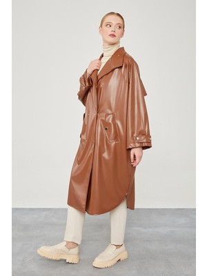 Levidor Taba Oversize Suni Deri Trençkot