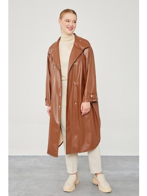 Levidor Taba Oversize Suni Deri Trençkot