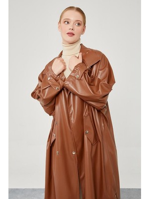 Levidor Taba Oversize Suni Deri Trençkot