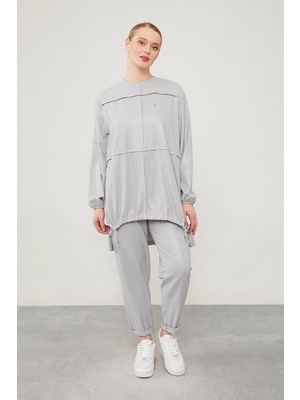 Lêvi D'or Gri Asimetrik Kesim Pantolonlu İkili Takım