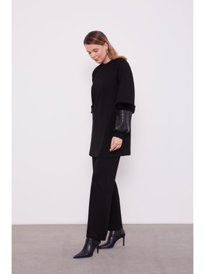 Lêvi D'or Siyah Deri Detaylı Scuba Spor Takım